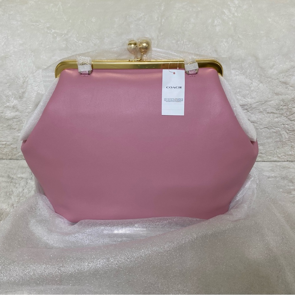 NWT COACH Large Kisslock Frame Bag - Brass/Rose Pink